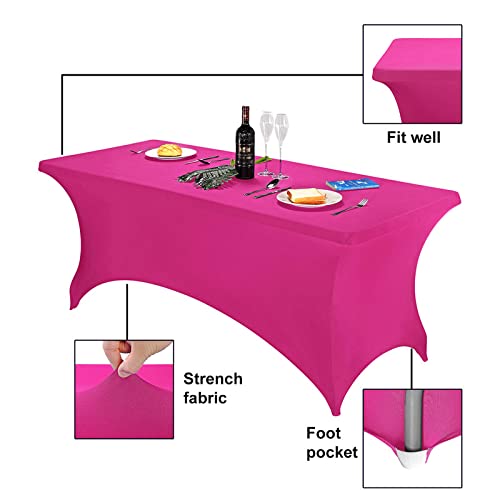 Image of FORLIFE Spandex Table Cover - Fitted 6ft Rectangular Tablecloth, Stretch Patio Table Cover for Wedding, Banquet, Party (Fuchsia)