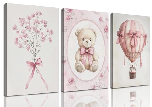 3pcs Pink Baby Room Canvas Wall Art Nursery Wall Decor
