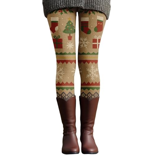 Legging de Noël femme hiver chaud à taille haute et coupe ajustée pour sport festif M