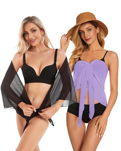 Image of CHICGAL 2 Pieces Women Beach Sarong Bathing Suit Wrap Skirt Sheer Bikini Swimsuit Cover Ups for Swimwear
