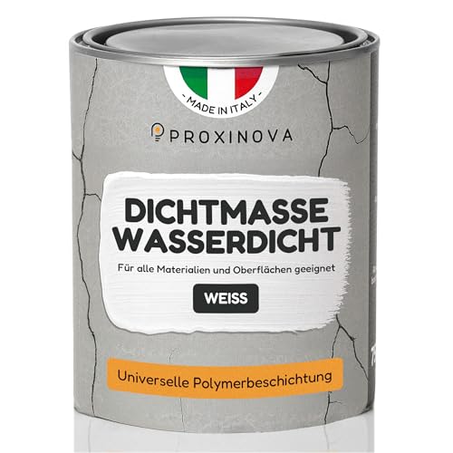 PROXINOVA Flüssigkunststoff-Abdichtung Weiß 75 cl für Dächer, Fenster und Wände, Dichtmasse Wasserdicht, langlebig und einfach aufzutragen, ideal zur Reparatur von undichten Dächern, Schornsteinen
