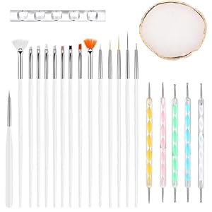 22 Pcs Nail Art Design Tools Nail Art Brushes Painting Brushes Set with 5pcs 2-way Dotting Pens & A Gold-rimmed Palette Nail Art Dotting Tools Nail Gel Drawing Pens Accessories