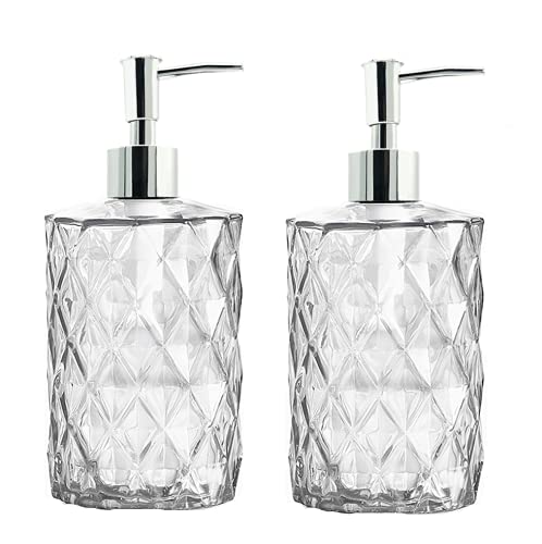 Bibilan 2er Pack Glas-Seifenspender, Nachfüllbarer Waschseifenspender mit Pumpe, Handflüssigkeit, Geschirrwaschmittel, Shampoo-Lotion-Flasche für Badezimmer, Arbeitsplatte, Küche, Waschküche Cover