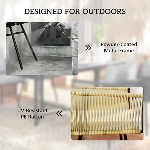 Outsunny 5 Pieces Cube Rattan Garden Furniture Set, Garden Dining Set with Wood-Plastic Table and 4 Armchairs, Space-Saving Rattan Table and Chairs with Removable Cushions for Patio, Beige 8 Outsunny 5 Pieces Cube Rattan Garden Furniture Set, Garden Dining Set with Wood-Plastic Table and 4 Armchairs, Space-Saving Rattan Table and Chairs with Removable Cushions for Patio, Beige - Image 8