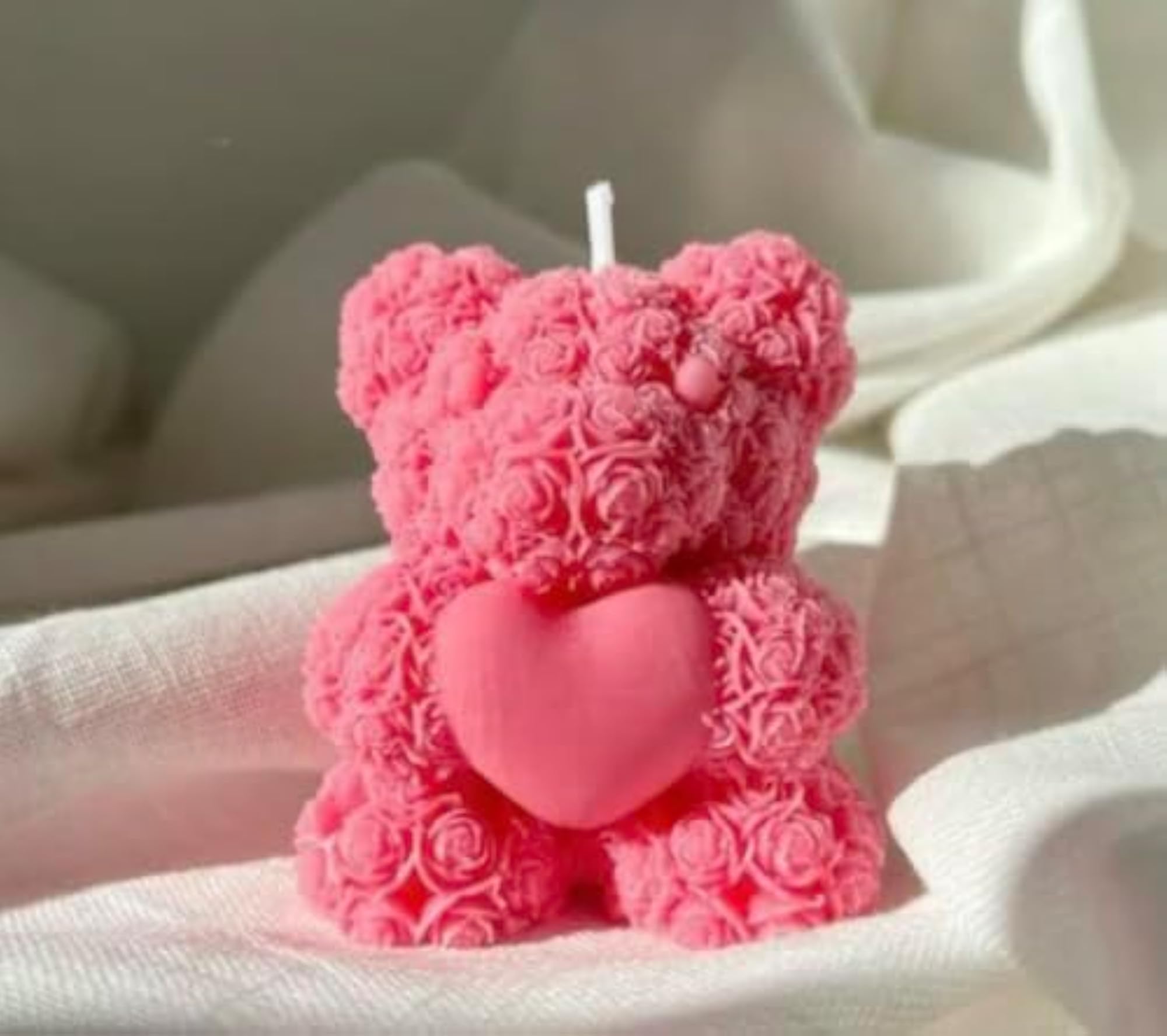 Rose Teddy Bear Candle, Romantic Gift