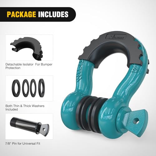 Image of Nilight 2 Pack 3 /4 inch D-Ring Shackle with 7 /8 inch Screw Pin 41,887lbs Break Strength, Heavy Duty Off Road Recovery Shackle with Isolators Washers for Use with Tow Strap, Winch, Off-Road Truck Vehicle