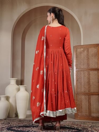Image of Gulmohar Jaipur Women's Malmal Solid Angrakha Neck Anarkali Kurta Suit Set