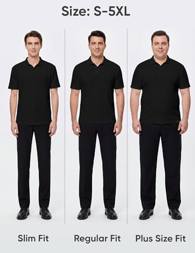 Image of JMIERR Mens Casual Polo Shirt Summer Short Sleeve Vacation Button Beach Knit Stretchy Golf Shirts