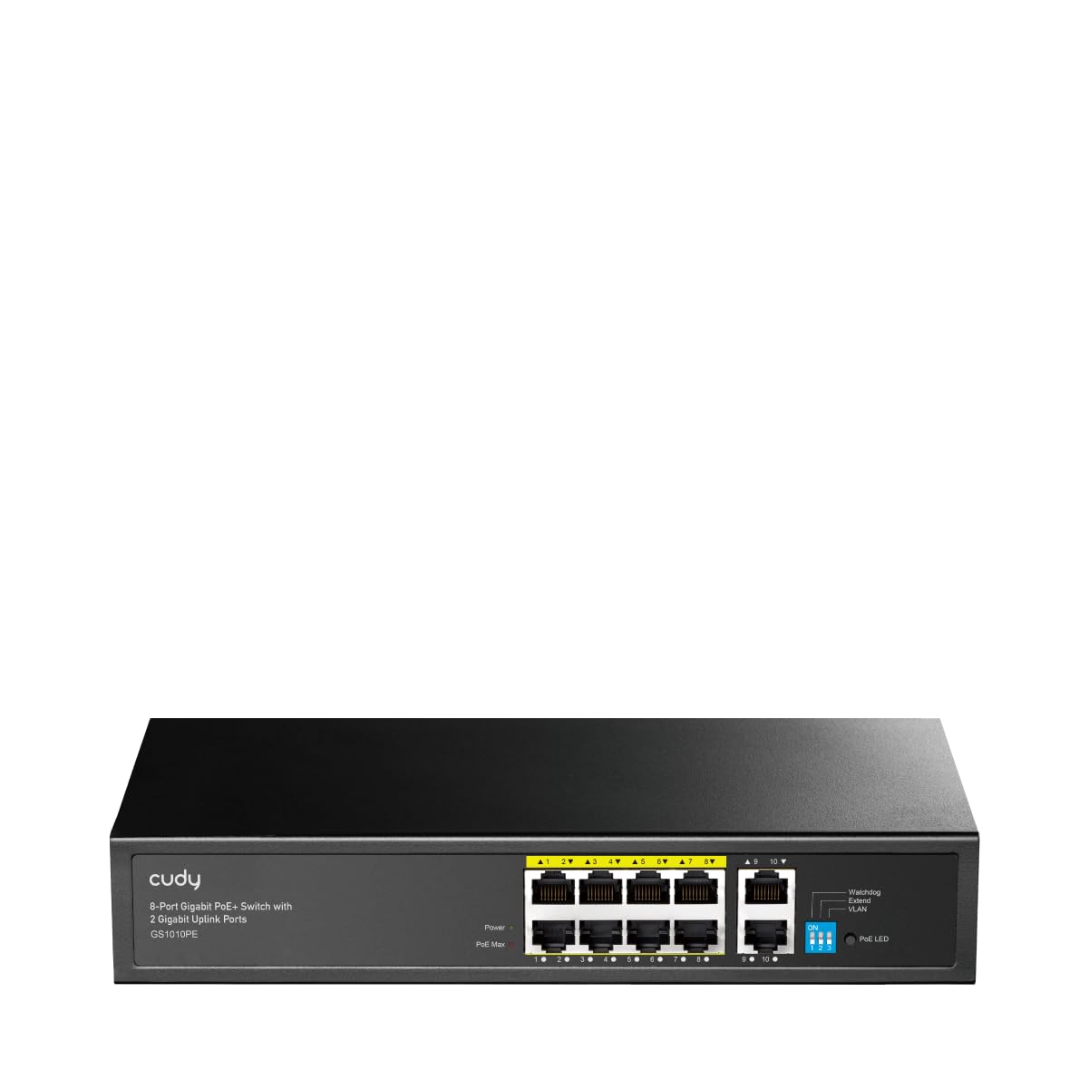 Cudy GS1010PE 8 Port Gigabit Poe Switch, 120W, 2 Gigabit Uplink Anschlüsse, 802.3at/af, Plug and Play | IEEE 802.3at/af Standard, VLAN-Isolierung, PD Watchdog Auto-Recovery, Lüfterloses Metallgehäuse, IP-Kameras, WLAN APs, VoIP