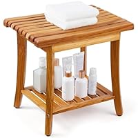 VEVOR Duschbank aus Teakholz, 50,8 x 36,6 x 45,6 cm, wasserdichter Duschhocker aus Holz mit Ablagefläche und rutschfesten Fußpolstern, maximale Tragkraft 180 kg
