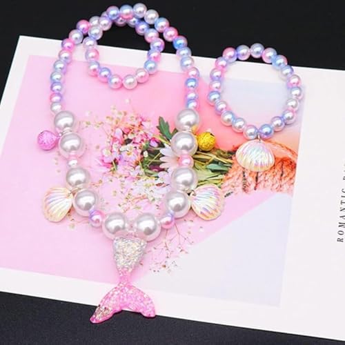 Image of FancyDressWale Mermaid Jewelry Kit Shell Necklace, Bracelet, Ring, Earrings, and Organza Bags - Perfect for Mermaid Party Costume Accessories. Cute Style, Plastic and Organza.