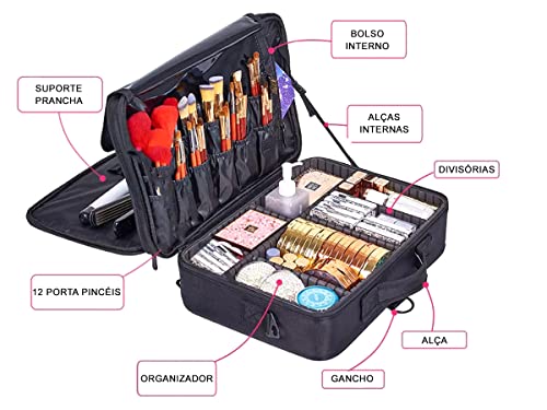 Maleta Maquiagem Mochila Para Maquiador Manicure Viagem Profissional (Preto)