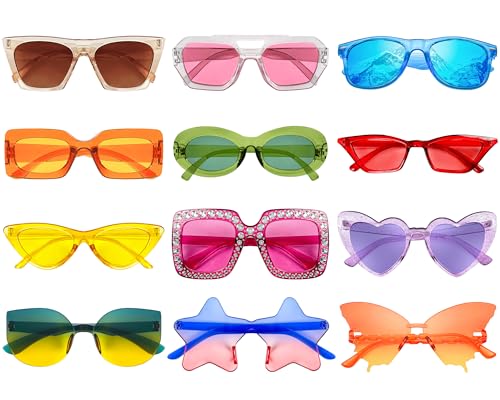Matcheck 12 Mixed Style Sunglasses Classic Retro Colored Party Glasses Multicolors Costume Bulk Eyeglasses Unisex Adult