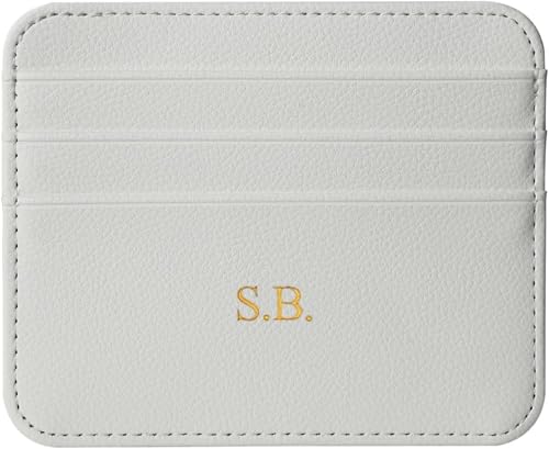 Customize Initial letters Credit Card Holder Wallet, PU Leather Ultra Slim Wallet, Thin Minimalist Credit Card Case Card Protector, Front Pocket Wallets for Men, Women (White)