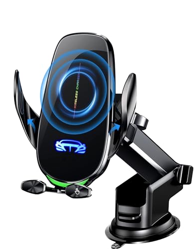 Wireless Car Charger Mount, Fast Charging Auto Clamping 15W Intelligent Dual Control Induction Car Phone Holder Mount Wireless Charging Compatible with All iPhone Android Smartphone (Pink-A)