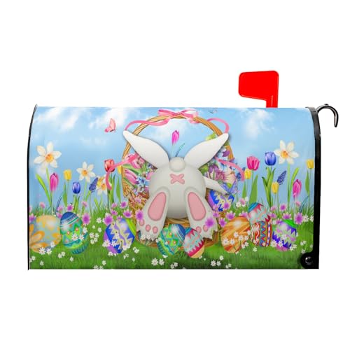 Image of Easter Mailbox Covers Magnetic Standard Size 18x21 Inches Easter Colorful Egg Bunny Basket Mailbox Cover Happy Easter Floral Mailbox Cobrt Wraps Post Letter Box Easter Cover for Holiday Garden Yard