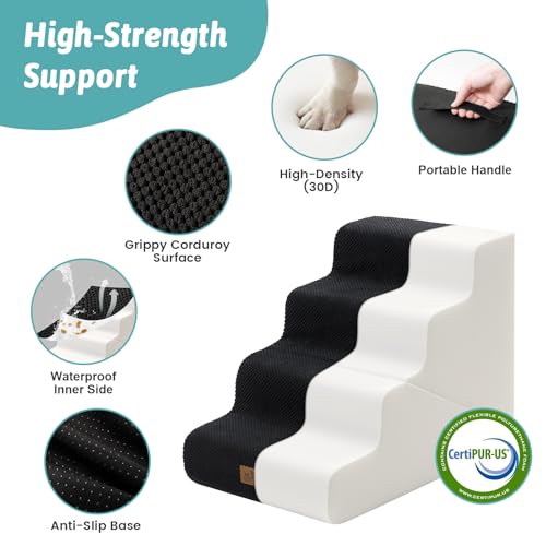 Image of COZY KISS Dog Stairs for Small Dogs, 4-Step 2-in-1 Dog Steps,19.7 inch H