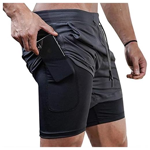 Superora Herren Sport Shorts Laufshorts 2 in 1 Kurze Running Sporthose Fitness Training Mit Eingebaut Taschen