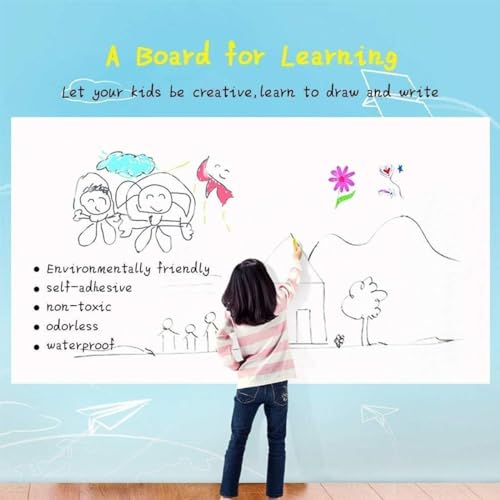 Image of HOME13 White Board Wall Sticker Removable Self Adheisve White Borad Wallpaper with Marker for Home School Office College (24x50 Inch)