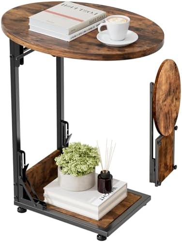 Elbourn Folding Side Table End Couch Tables,Metal Frame C-Shaped ...