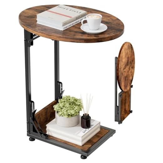 Elbourn Folding Side Table End Couch Tables,Metal Frame C-Shaped TV Stand for Sofa Living Bedroom Bedside Coffee Small Spaces(Vintage Wood Color)