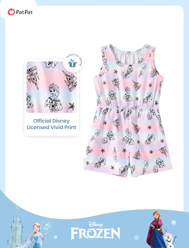 Image of Disney Princess Frozen Minnie Mouse Stitch Girls Romper With Pocket Sleeveless Jumpsuit One Piece Outfit For Toddlers & Kids