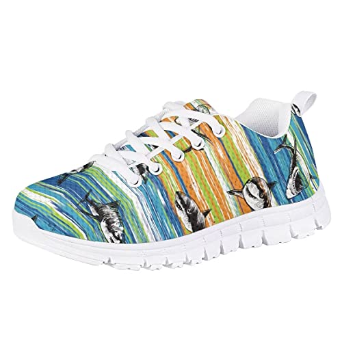 Hawapod Shark Striped Boys Girls Shoes Outdoor Hiking Shoe for Kids Tennis Running Low Top Fashion Sneakers Flat Shoes Toddler Girls