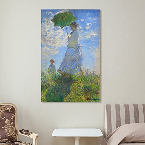 Monet Canvas Wall Art, Woman With A Parasol Madame Monet And Her Son By Claude Monet Giclee Prints Canvas Wall Art Poster, 16X24 Inch Unframed, Claude Monet Impressionism Wall Art For Living Room Bedroom Bathroom Wall Decor #TOP6