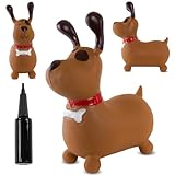 sun baby Hüpftiere ab 1 Jahr mit Pumpe aufblasbares Hüpfspielzeug aus Hochwertigem und Strapazierfähigem Gummi, Verschiedene Designs (Brauner Hund)