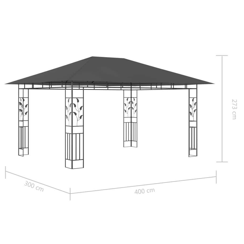 Pawilon ogrodowy z moskitierą i łańcuchem świetlnym LED, 4 x 3 x 2,73 m, antracytowy, składany, namiot imprezowy na taras, balkon, kemping, wesele, grillowanie, imprezę w ogrodzie