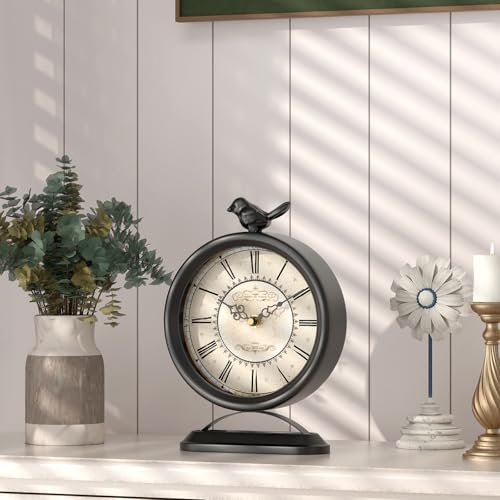 Vintage Table Clock with Bird, European Antique Black Style - Image 3