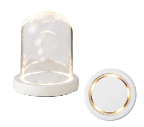 NLKJIOQA Glass Dome Cloche Bell Jar,1Sets With Wood Color Glowing Base For Plants Collectible Figure Candles Medals(White,10*18cm)
