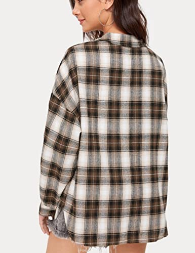 Image of HangNiFang Womens Flannel Plaid Shirts Oversized Button Shirts Blouse Tops