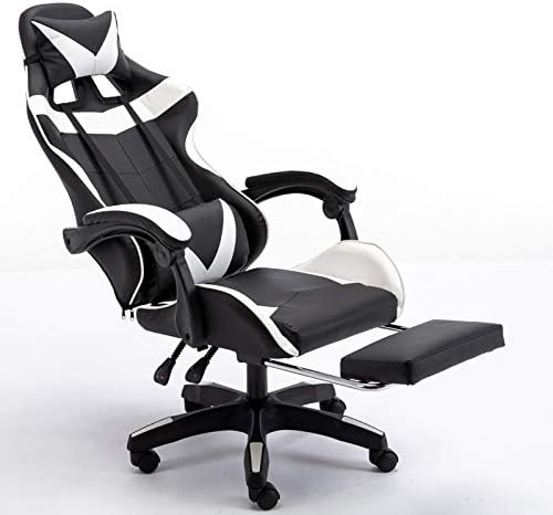 Jackgold Gaming/Racing Style Adjustable Office Chair with Removable Headrest,High Back, Lumbar Cushion, and Footrest,360-Degree Swivel, White