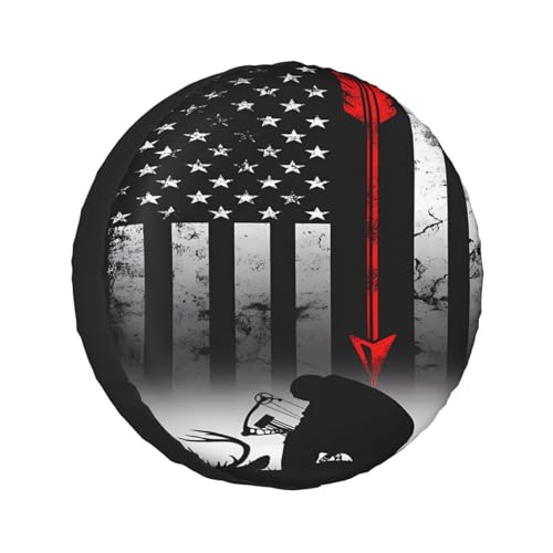 Image of Bow Deer Hunting American Flag Spare Tire Cover Weatherproof Wheel Protectors Dust-Proof Sun Protection Wheel Tire Covers Universal Fit for Truck SUV RV Camper Trailer Car Accessories 14 inch