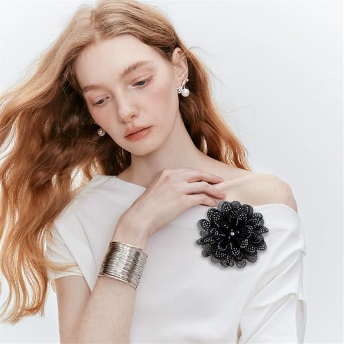 Image of Rhinestones Flower Fabric Big Brooches Lapel Pins for Women Elegant Organza Floral Brooch Pin for Dresses Suit Wedding Banquet Clothes Accessories Fashion Jewelry 130mm