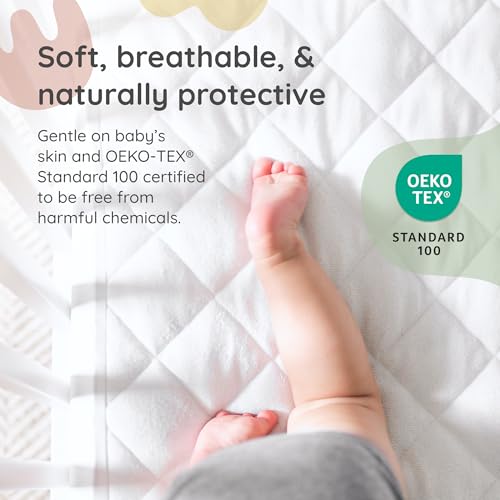 Image of Margaux & May Pack N Play Mattress Protector, 2-Pack, Oeko-TEX Certified | 100% Waterproof, Fitted, 39 inch x 27 inch, Playard Mattress Cover, Mini Crib Mattress Protector, Soft Noiseless Protection