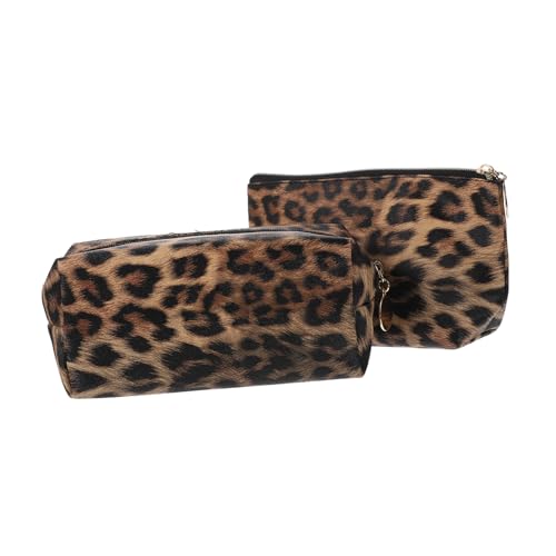 TOYZFRIENDY 2個 便携ヒョウ柄化粧ポーチ点 大容量ジッパー付きコスメ収納バッグ おしゃれで多機能 持ち運び便利 化粧品 アクセサリー保護用