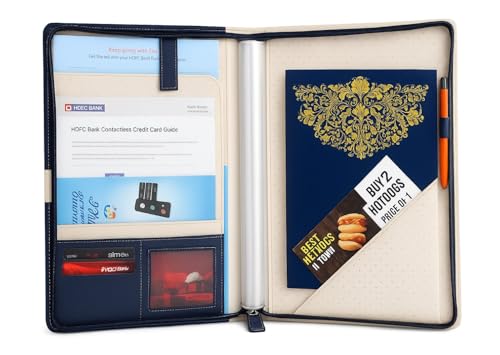 Image of Faux Leather Professional File Folder for Documents and Certificates - 20 Leafs - Conference Folder - Business Organizer (Blue) Multicoloured