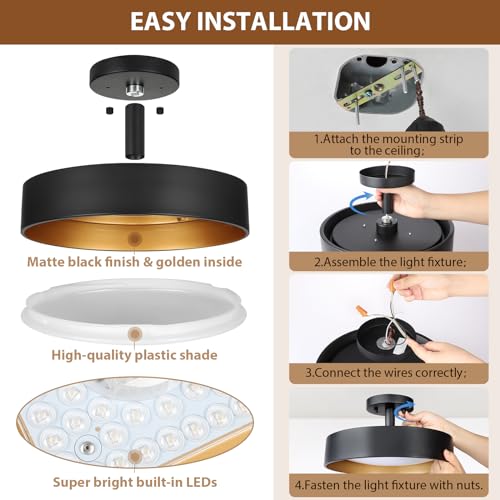 SunRider Semi Flush Mount LED Ceiling Light 3000K, 12 Inch 25W Dimmable by SunRider - Used condition - Image 6