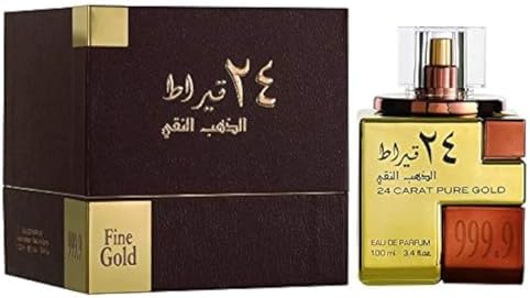 Lattafa Perfumes 24 Carat Pure Gold for Unisex Eau de Parfum Spray, 3.4 Ounce