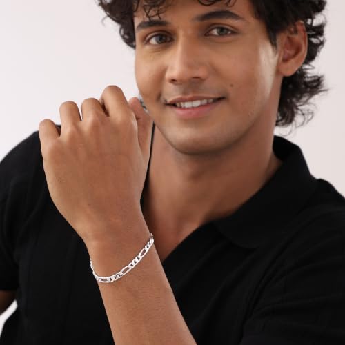 Image of TRUESILVER ACPL 925 Sterling Silver BIS Hallmarked Italian Figaro-Chain Bracelet for Men