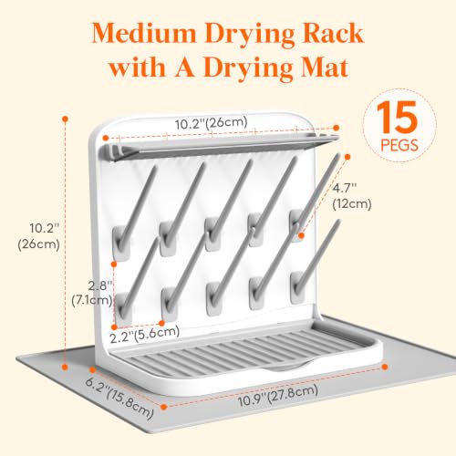 Image of Lifewit 10-Hooks Baby Bottle Drying Rack with Drain Mat for Countertop | Vertical Bottle Storage Organizer, Stand-Up Dryer Holder for Pacifiers, Pump Parts, Baby Stuff, Newborn Essentials Must Haves