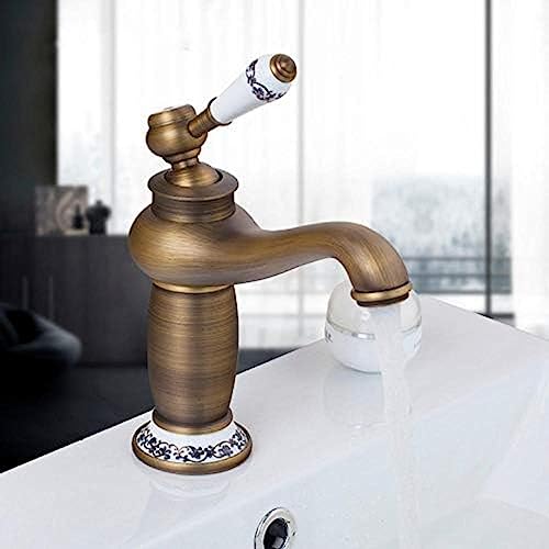 Robinet de salle de bains en bronze antique, mitigeur d'évier eau chaude et froide sur pont