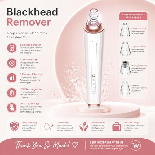 Image of 5 in 1 Multi-Function Blackhead Extractor Remover Device, Skin Cleaner, Pimple Removal Tool, Pimple Pore Cleaner Vacuum Suction Tool for Men and Women (White) (Multicolour) (off white)