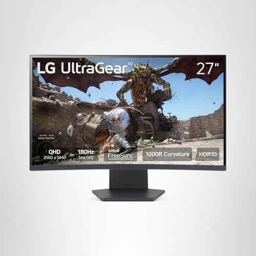 undefined LG 27GS60QC-B Ultragear Curved Gaming Monitor 27-Inch QHD (2560x1440) 180Hz 1ms 1000R AMD FreeSync HDR10 HDMIx2 DisplayPort Borderless Design Black Stabilizer DAS Crosshair FPS Counter - Black の商品画像 11