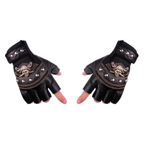 Driving Motorcycle Riding Gloves Punk Pirate Skull Summer Autumn Gloves For Men Non-slip Breathable PU Leather Half-finger Gl