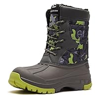 BODATU Boys Snow Boots Outdoor Waterproof Winter Kids Shoes Grey/Green 7768, 4 Big Kid