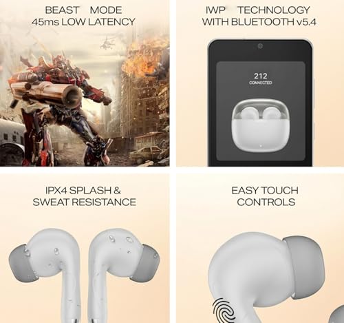 Image of Original Wireless Earbuds for Boat Airdopes 212, Bluetooth 5.3, ENx Calling Mic, Gaming Low Latency, Fast ASAP Charging, IPX4 Water Resistant, Rich Bass Sound, Voice Assistant Enabled (White)