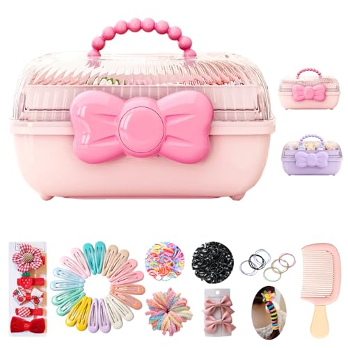 GALSANG 女の子 プレゼント ヘアアクセサリー豪華セット ヘアアクセサリー ケース キッズ ジュエリーボックス 収納ケース 宝石箱 ギフト 3層 可愛い 小物入れ 持ち運び 大容量 小学生 髪飾り ヘアクリップ ヘアゴム 誕生日 子供の日 七五三 贈り物 プレゼント (ピンク)
